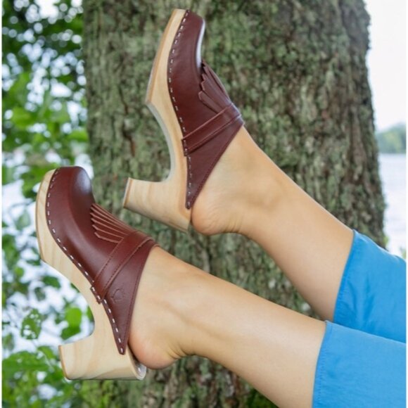 Brown Leather Clogs with Fringe Detail - Picture 7 of 16